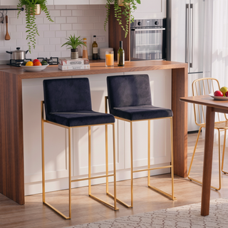 Sunvega Gold Steel and Black Velvet Upholstered High Back Bar Stool Set of 2