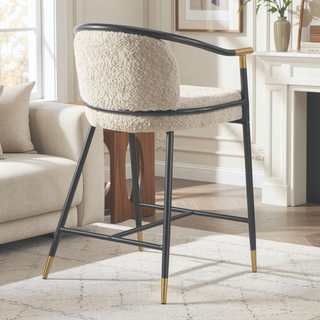 Sunvega Upholstered Navy Blue Counter Stool Set of 2 with Iron Frame