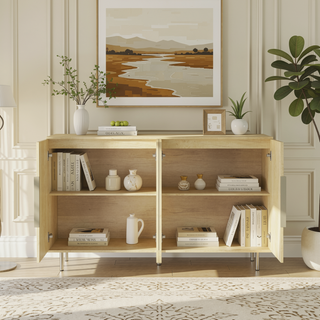 Sunvega Modern Fluted Sideboard with Adjustable Shelves for Living Room Storage