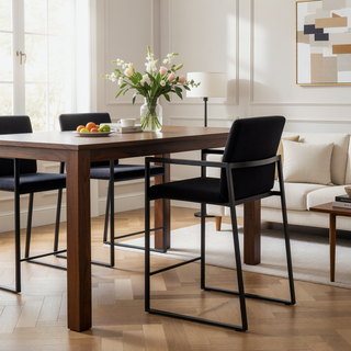 Sunvega Fuji High Back Counter Stool Set of 3 in Black Steel and Velvet