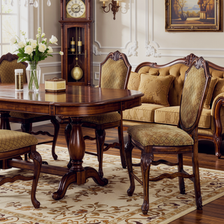 Sunvega Traditional Beige Upholstered Counter Height Stools with Cherry Wood Legs