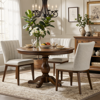 Sunvega Elmwood Beige Fabric Dining Chair Set Of 2 For Living Room Bedroom