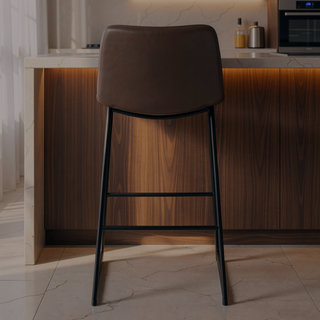 Sunvega Modern Brown Leather-Look Bar Height Chair for Standing Desks