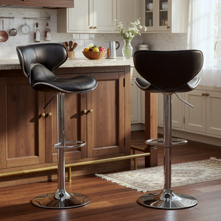 Sunvega Adjustable Swivel Barstool Set with Chrome Base and Faux Leather Seat