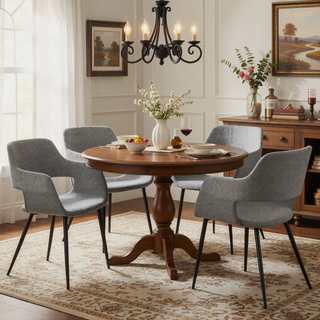 Sunvega Mid-Century Modern Dining Chair with Grey Fabric and Tapered Metal Legs - Set of 2