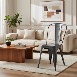 Sunvega Modern Gray Metal Dining Chairs Set of 2 with 18 Inch Seat Height