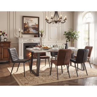Sunvega Modern Black Antique Finish Leather Padded High Back Side Chair Set of 2