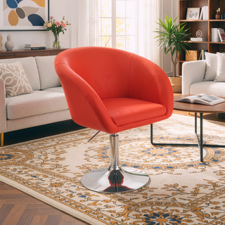 Sunvega Adjustable Faux Leather Swivel Barrel Chair with Chrome Base for Kitchen