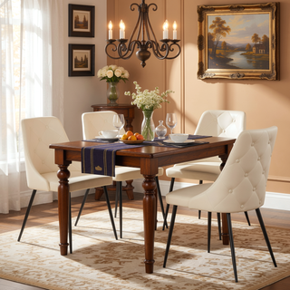 Sunvega Contemporary Faux Leather Upholstered Dining Chair with Tapered Metal Legs Set of 2