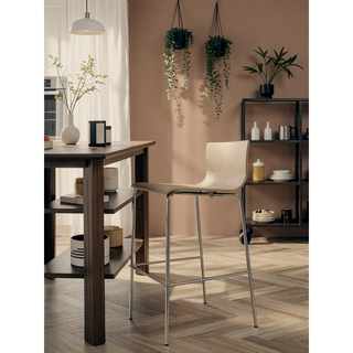 Sunvega Set of 2 Preassembled Wooden Barstools with Bend Wood and Chrome Legs