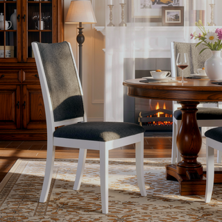 Sunvega Pearl White Upholstered Dining Side Chairs with Grey Cushions Set of 2
