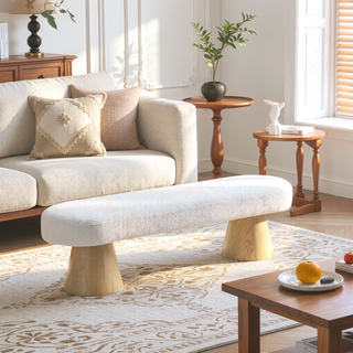 Sunvega Fully Assembled Upholstered Dining Bench with Wood Legs and Non-Slip Pads