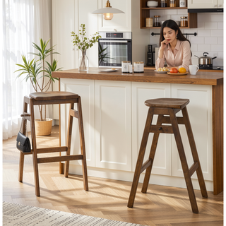 Sunvega Mid-Century Modern Stackable Wood Barstools with Contour Seat and Hook