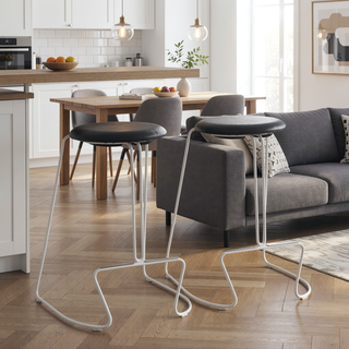 Sunvega Contemporary Backless Counter Stool with Padded Faux Leather Seat and Metal Footrest
