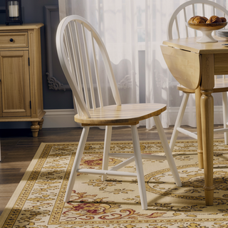 Sunvega Spindle Back Side Chairs with White Angled Legs and Natural Brown Seat
