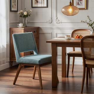 Sunvega Rubber Solid Pecan Wood Finish Dining Side Chair with 4.75" Thick Cushion