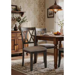 Sunvega Beige Fabric and Weathered Gray Finish Side Chair Set of 2