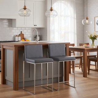 Sunvega Contemporary High Back Counter Stool with Padded Seat and Backrest in Grey