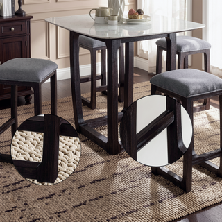 Sunvega Wooden Square Stool with Upholstery and Weathered Espresso Finish