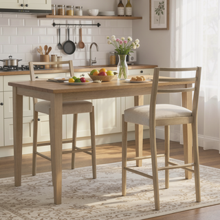 Sunvega Farmhouse Style Ladder Back Bar Stool Set of 2 with Upholstered Seating