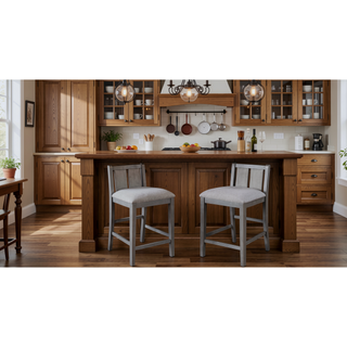 Sunvega Set of 2 Gray Upholstered Seat Counter Height Chairs with Footrest