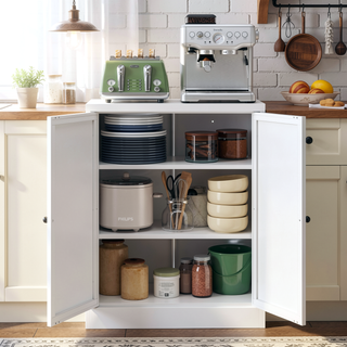 Sunvega Modern Kitchen Pantry Cabinet with Glass Doors and Adjustable Shelves for Living Room