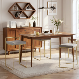 Sunvega Glam Contemporary Gold Metal Frame with Grey Faux Leather Counter Stools Set of 3