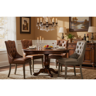 Sunvega Champagne PU Leather Wingback Side Chair with Nailhead Trim and Cushion
