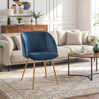 Sunvega Gold Metal and Blue Velvet Upholstered Dining Chairs Set of 2