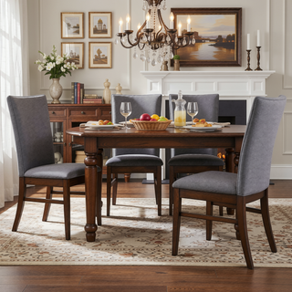 Sunvega Gray Upholstered Dining Side Chair with Soft Fabric and Sturdy Rubberwood Frame