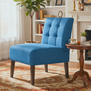 Sunvega Blue Modern Accent Armless Lounge Chair with Tufted Upholstery and Wood Legs
