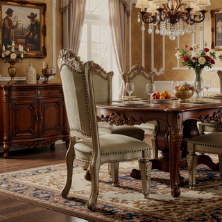 Sunvega Bone and Gold Patina Side Chair with Nailhead Trim and Floral Motif