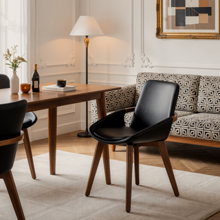 Sunvega Mid-Century Modern Cosmo Chair with Walnut Wood Legs and Faux Leather