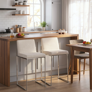 Sunvega Modern High Back Counter Stool with Padded Seat and Backrest in Stainless Steel