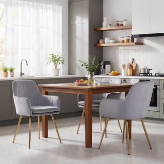 Sunvega Blue Velvet Mid-Back Dining Chairs with Gold Plated Legs for Living Room