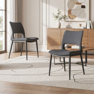 Sunvega Modern Minimalist White PU Leather Dining Chairs Set of 2 with Metal Legs