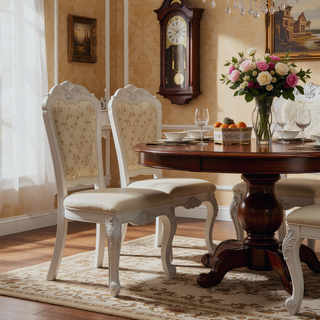 Sunvega Bone-White Tufted Side Chair with Carved Claw Legs and Patterned Upholstery