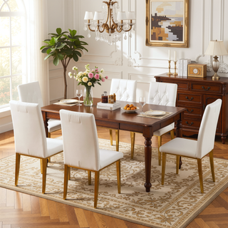 Sunvega White PU Dining Chairs with Grid Quilting and Gold Metal Legs 4-Piece Set