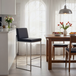 Sunvega Contemporary High Back Barstool with Padded Seat and Backrest in Black Faux Leather