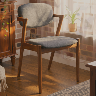 Sunvega Dark Walnut Legs and Grey Upholstered Dining Chair with Eye-Catching Design