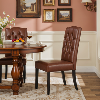 Sunvega Upholstered Dining Chairs with Button Tufting and Tapered Legs Set of 2
