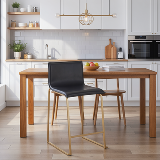 Sunvega Modern Gold Metal and Black Faux Leather Counter Stool Set of 2