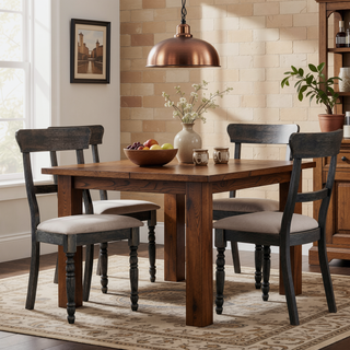 Sunvega Farmhouse Style Weathered Grey Side Chairs with Padded Seat and Turned Legs