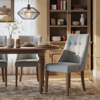 Sunvega Upholstered Dining Chair Set of 2 with High Back and Solid Wood Legs