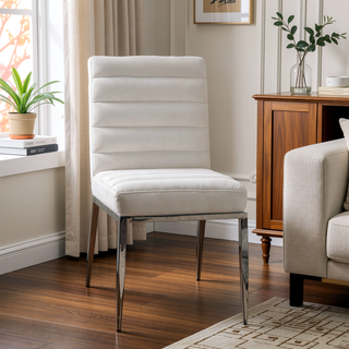 Sunvega Ivory Leatherette Side Chairs with Padded Seat and Black Metal Frame
