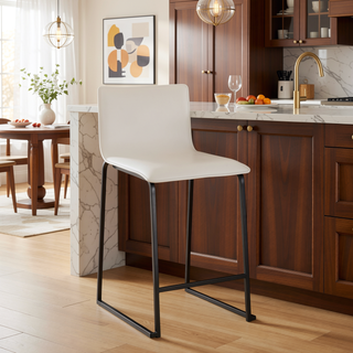 Sunvega Modern Faux Leather and Metal Counter Stool with Footrest for Kitchen Dining