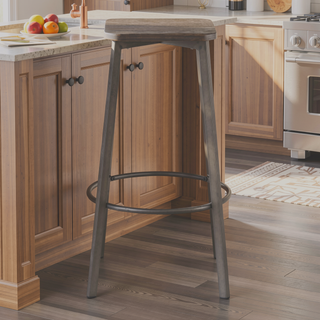 Sunvega Clara Industrial Square Barstool with Antique Metal Base and Distressed Wood Seat