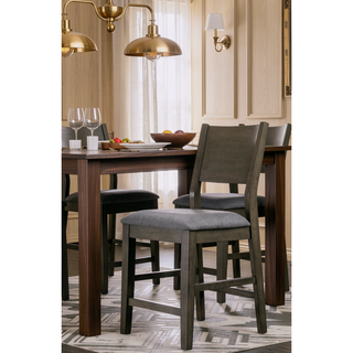 Sunvega Contemporary Gray Solid Wood Counter Height Dining Table with Center Support Beam