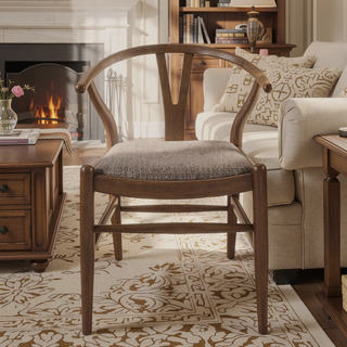 Sunvega Walnut Wood Wishbone Dining Side Chair Set with Cushioned Seats for Patio