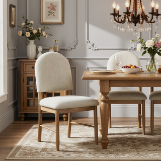 Sunvega Natural Finish Dining Chairs Set of 2 with Beige Fabric Upholstered Seat